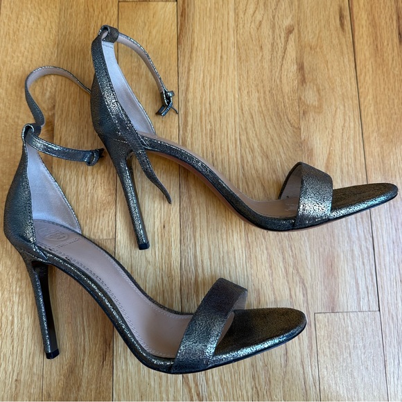Tory Burch Keri Crackled Metallic Sandal Pewter Stiletto Heels size 8.5 - Picture 2 of 10
